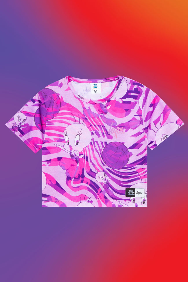 SPACE JAM X HYPE. WAVE GLITCH TWEETY GIRLS CROP T-SHIRT