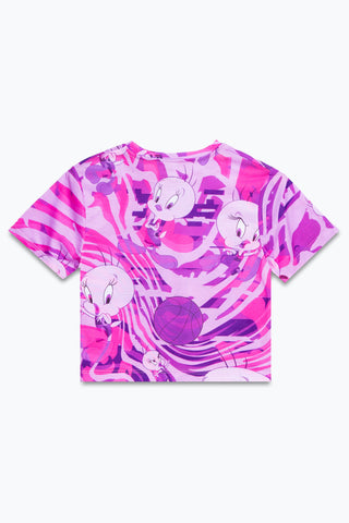 SPACE JAM X HYPE. WAVE GLITCH TWEETY GIRLS CROP T-SHIRT