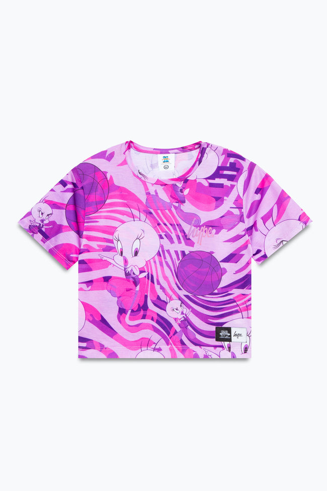 SPACE JAM X HYPE. WAVE GLITCH TWEETY GIRLS CROP T-SHIRT