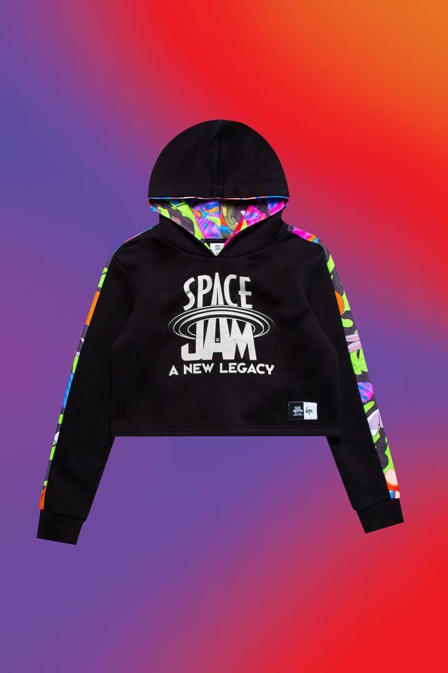 SPACE JAM X HYPE. FLURO TOON SQUAD CAMO GIRLS CROP PULLOVER HOODIE