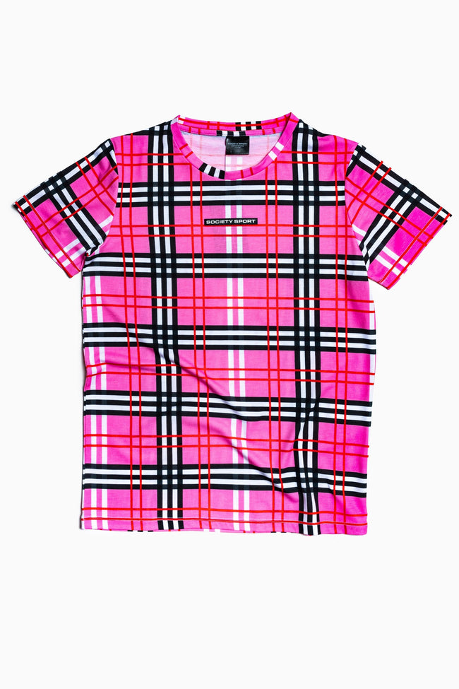 SOCIETY SPORT PINK CHECK T-SHIRT