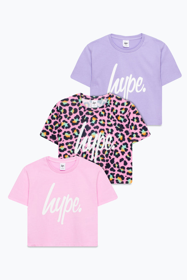 HYPE GIRLS LILAC PINK LEOPARD 3 PACK OF T-SHIRTS