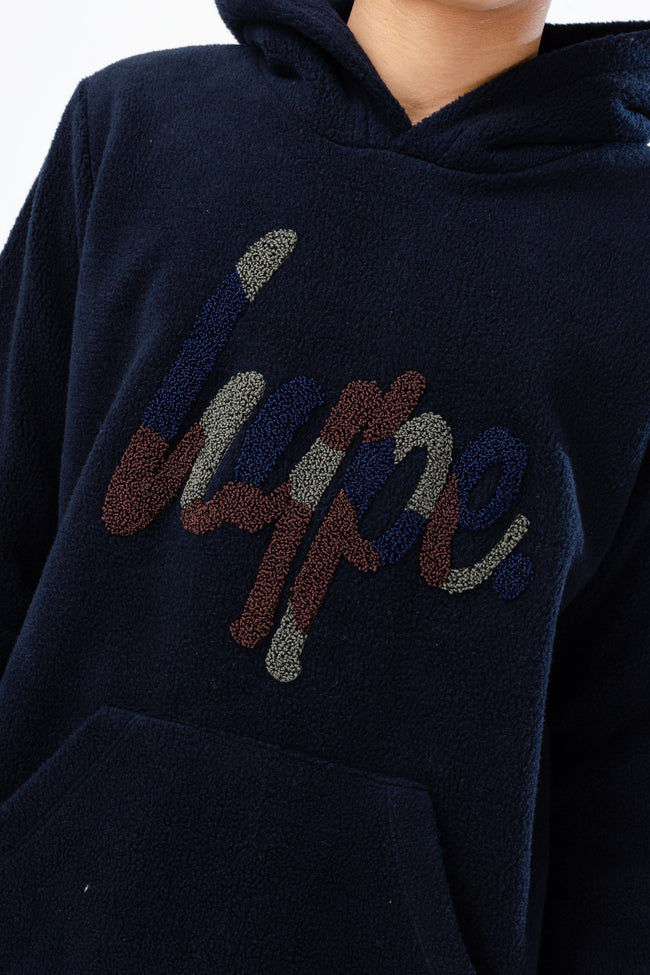 HYPE BOYS NAVY CAMO SCRIPT FLEECE HOODIE