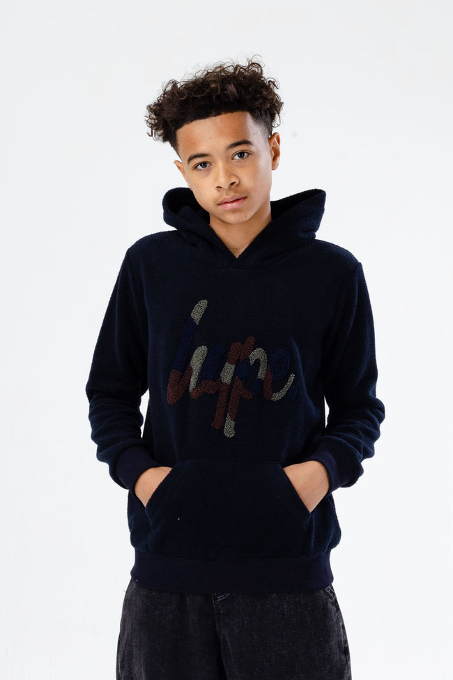 HYPE BOYS NAVY CAMO SCRIPT FLEECE HOODIE