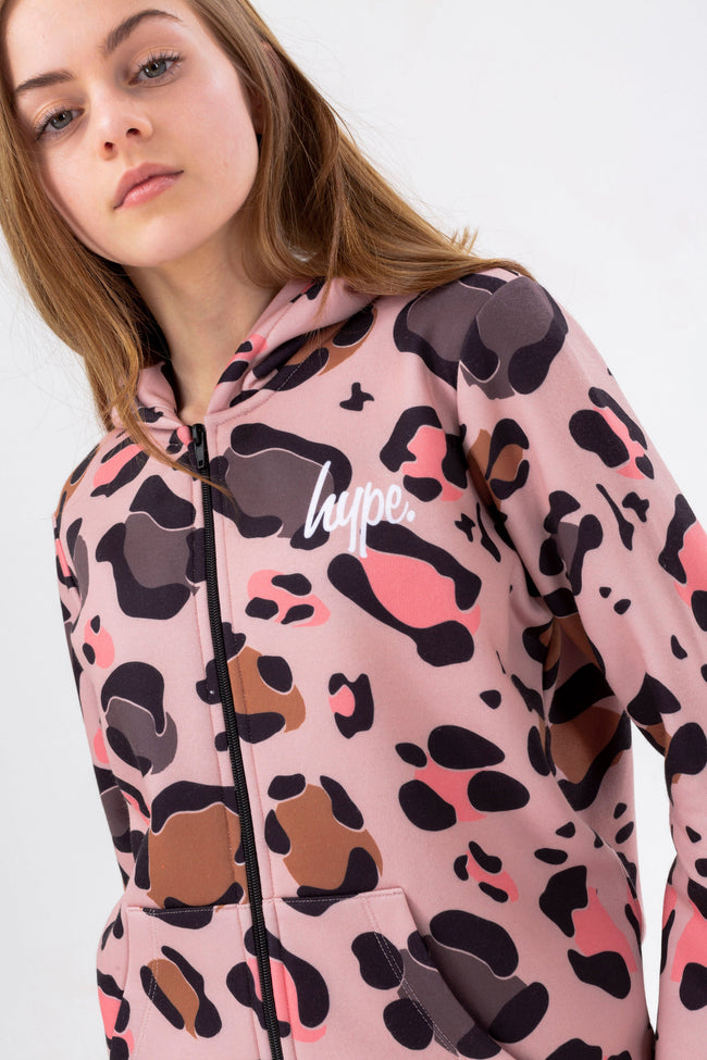 HYPE GIRLS PINK JAGUAR SCRIPT ZIP HOODIE