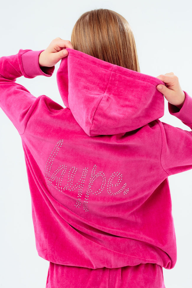 HYPE FUCHSIA VELOUR DIAMANTE LOGO GIRLS TRACKSUIT