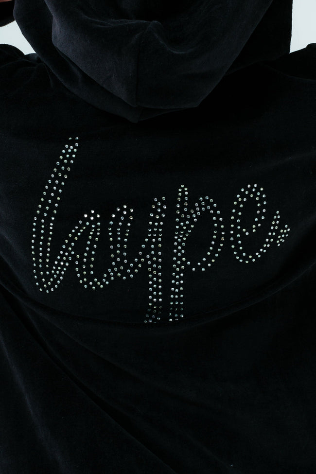 HYPE BLACK VELOUR DIAMANTE LOGO GIRLS TRACKSUIT