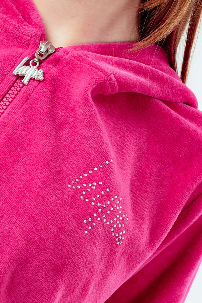 HYPE FUCHSIA VELOUR DIAMANTE LOGO GIRLS TRACKSUIT