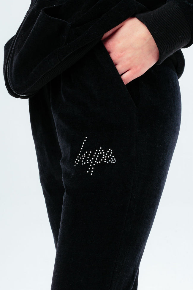 HYPE BLACK VELOUR DIAMANTE LOGO GIRLS TRACKSUIT