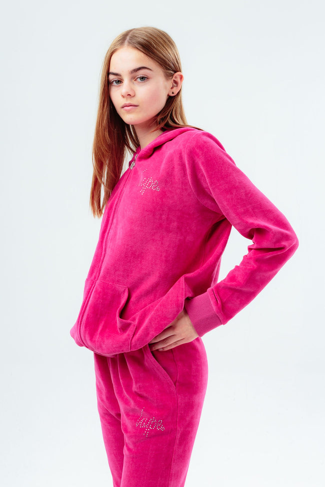 HYPE FUCHSIA VELOUR DIAMANTE LOGO GIRLS TRACKSUIT