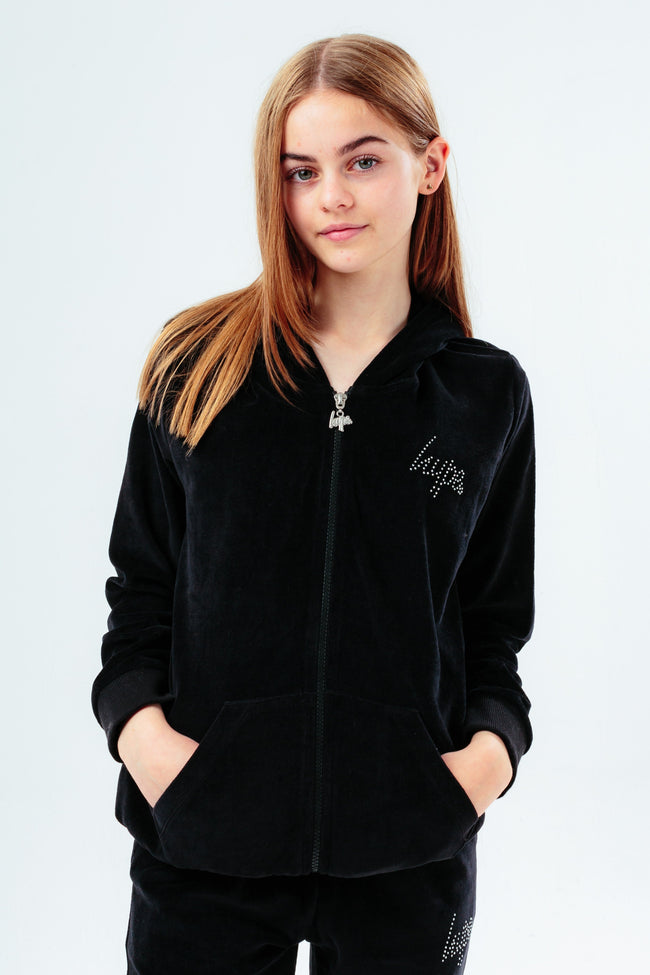 HYPE BLACK VELOUR DIAMANTE LOGO GIRLS TRACKSUIT