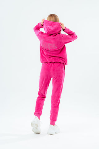 HYPE FUCHSIA VELOUR DIAMANTE LOGO GIRLS TRACKSUIT