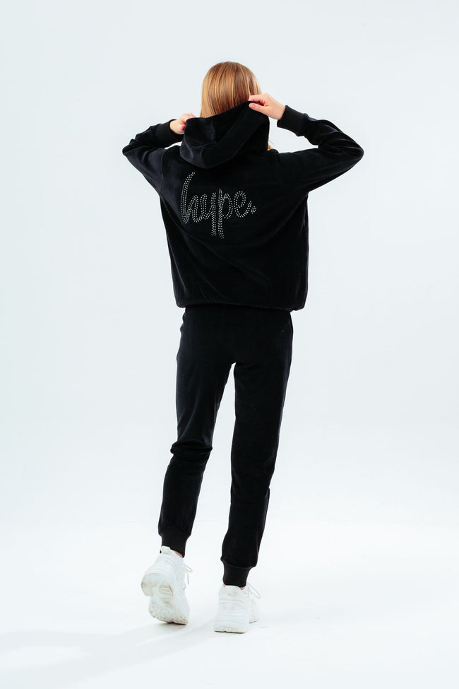 HYPE BLACK VELOUR DIAMANTE LOGO GIRLS TRACKSUIT