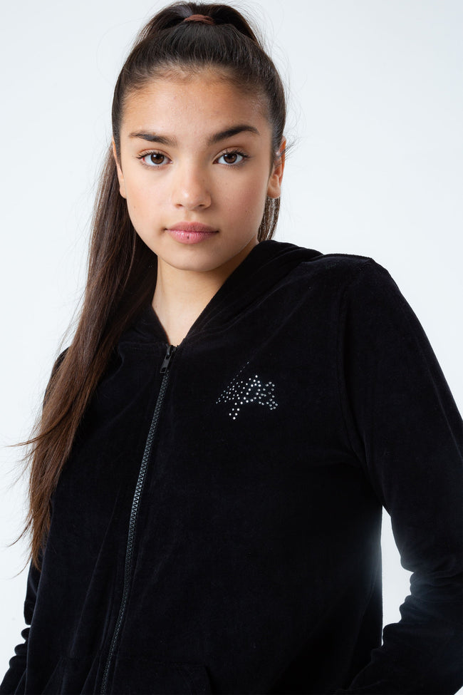 HYPE BLACK VELOUR DIAMANTE LOGO GIRLS TRACKSUIT