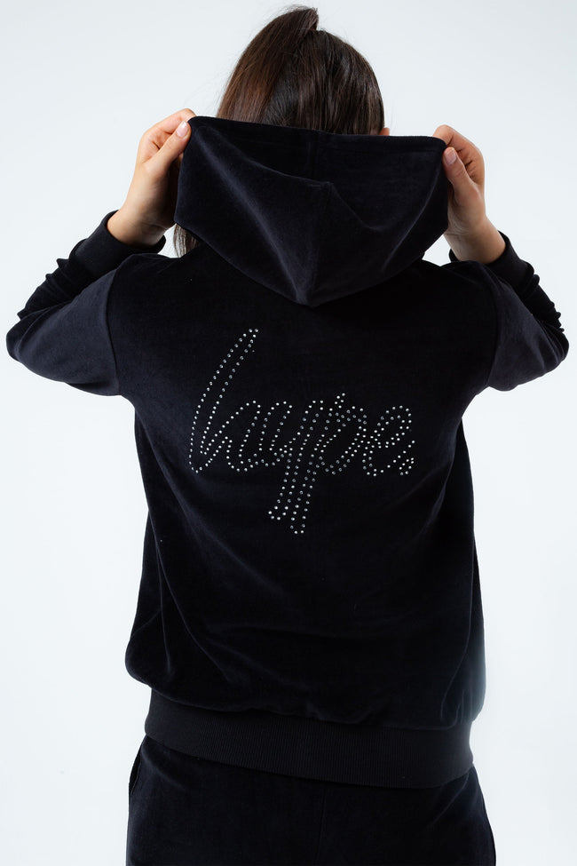 HYPE BLACK VELOUR DIAMANTE LOGO GIRLS TRACKSUIT