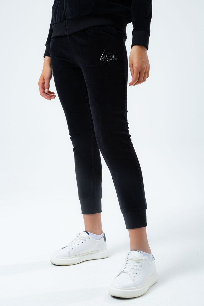 HYPE BLACK VELOUR DIAMANTE LOGO GIRLS TRACKSUIT