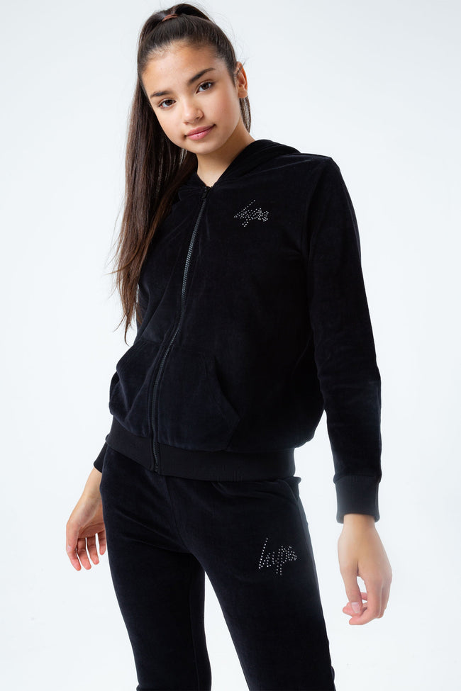 HYPE BLACK VELOUR DIAMANTE LOGO GIRLS TRACKSUIT