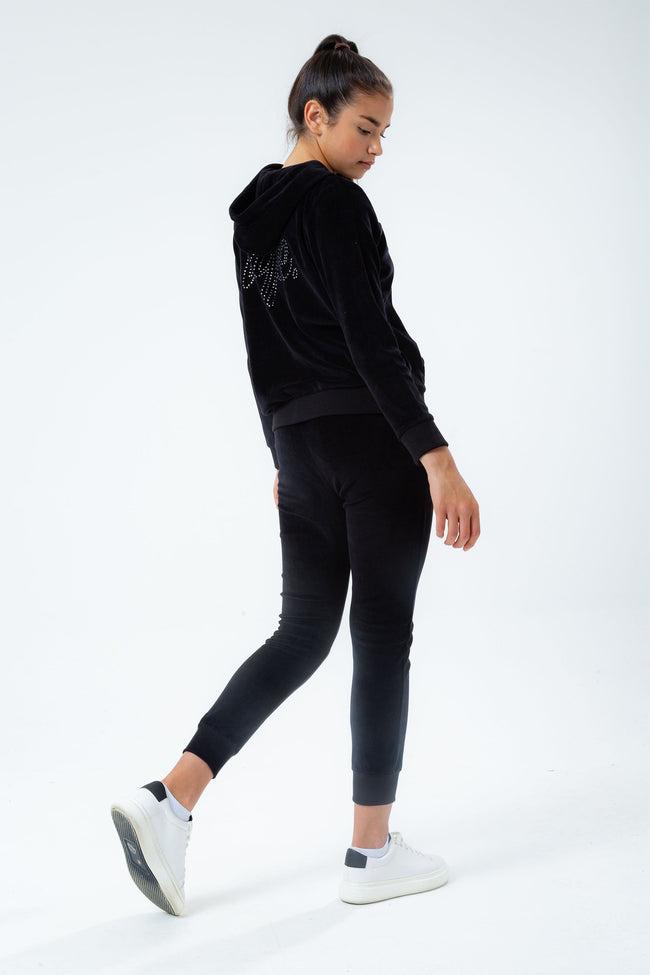 HYPE BLACK VELOUR DIAMANTE LOGO GIRLS TRACKSUIT