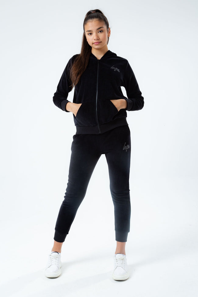 HYPE BLACK VELOUR DIAMANTE LOGO GIRLS TRACKSUIT