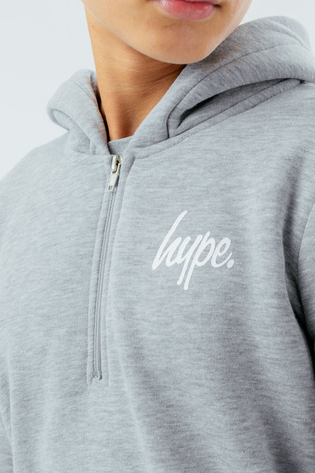 HYPE BOYS GREY SCRIPT QUARTER ZIP HOODIE