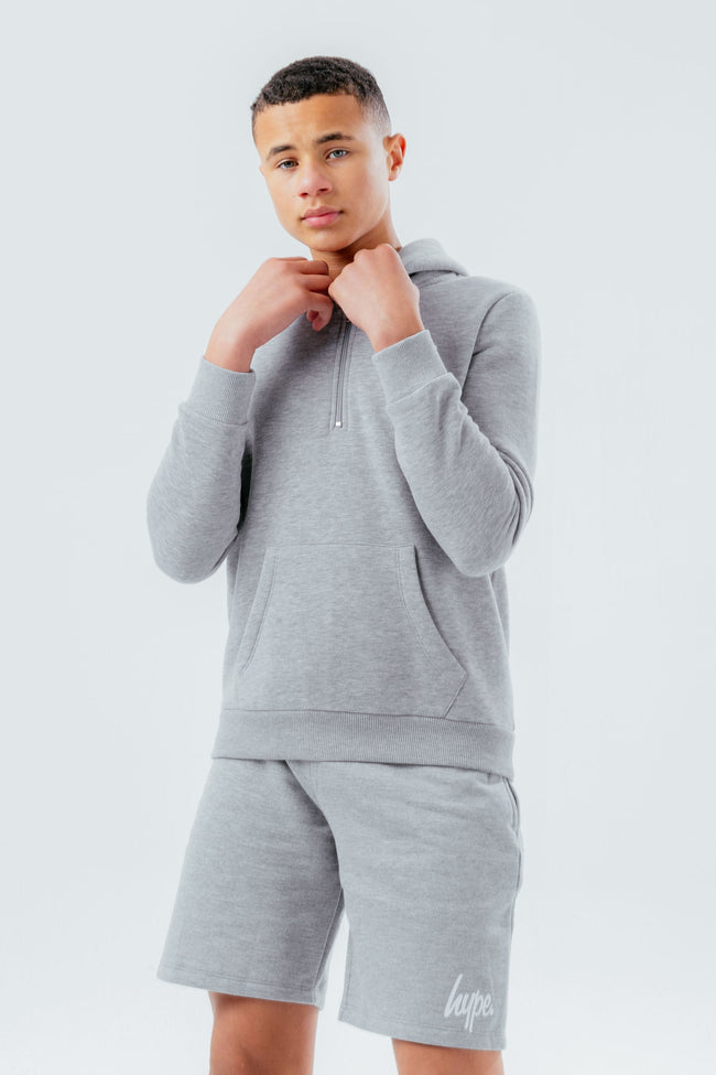 HYPE BOYS GREY SCRIPT QUARTER ZIP HOODIE