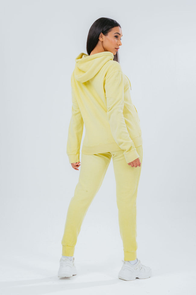 HYPE WASHED YELLOW SCRIBBLE LOGO WOMEN'S PULLOVER HOODIE