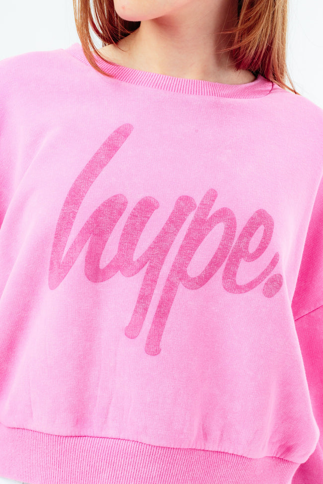 HYPE GIRLS PINK TIE DYE SCRIPT OVERSIZED CREW NECK