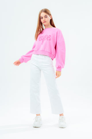 HYPE GIRLS PINK TIE DYE SCRIPT OVERSIZED CREW NECK