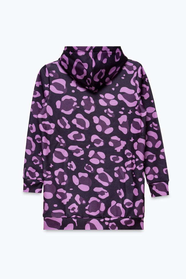 HYPE GIRLS PURPLE LEOPARD SCRIPT LONGLINE HOODIE