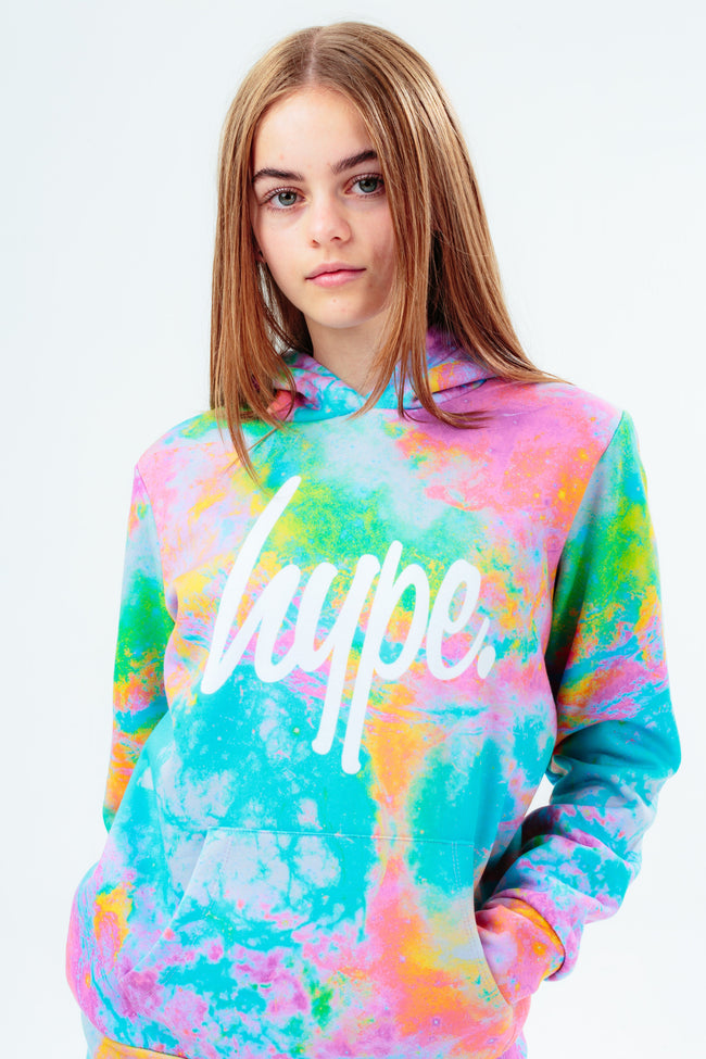 HYPE GIRLS MULTI TIE DYE SCRIPT HOODIE