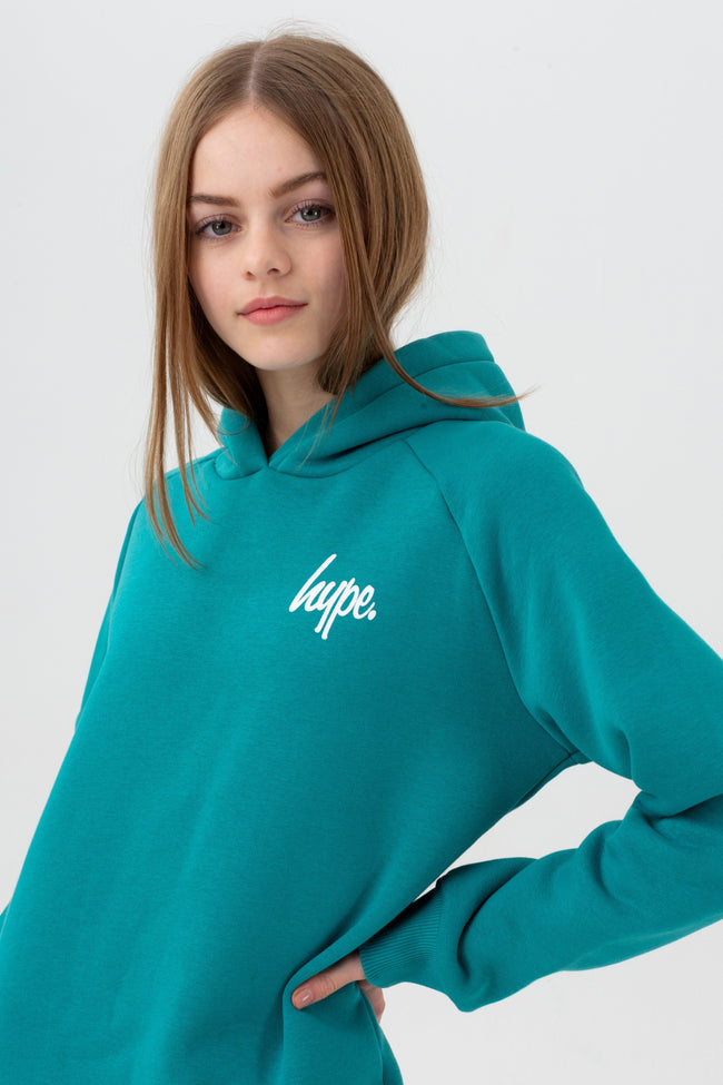 HYPE GIRLS TEAL LONGLINE SCRIPT SIDE SLIT HOODIE