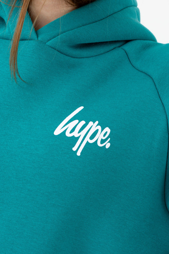 HYPE GIRLS TEAL LONGLINE SCRIPT SIDE SLIT HOODIE