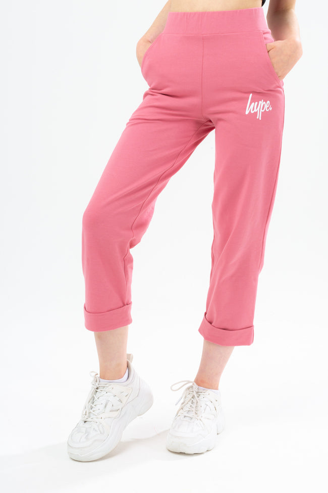 HYPE GIRLS PINK SCRIPT WIDE LEG TROUSERS