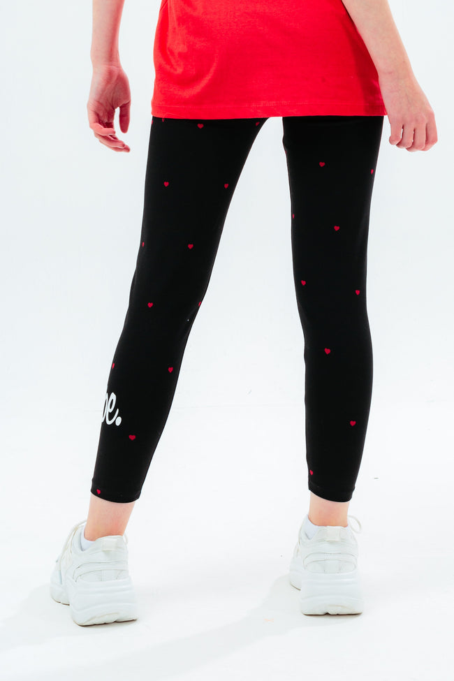 HYPE GIRLS BLACK MINI HEART SCRIPT LEGGINGS