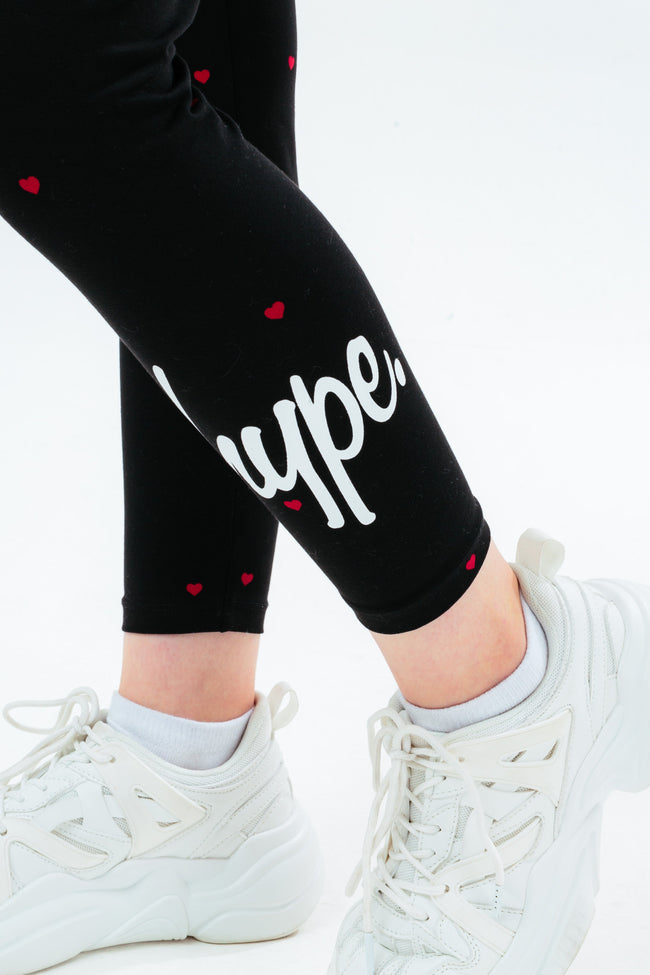 HYPE GIRLS BLACK MINI HEART SCRIPT LEGGINGS