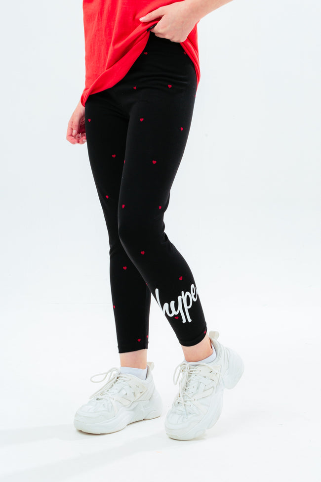 HYPE GIRLS BLACK MINI HEART SCRIPT LEGGINGS