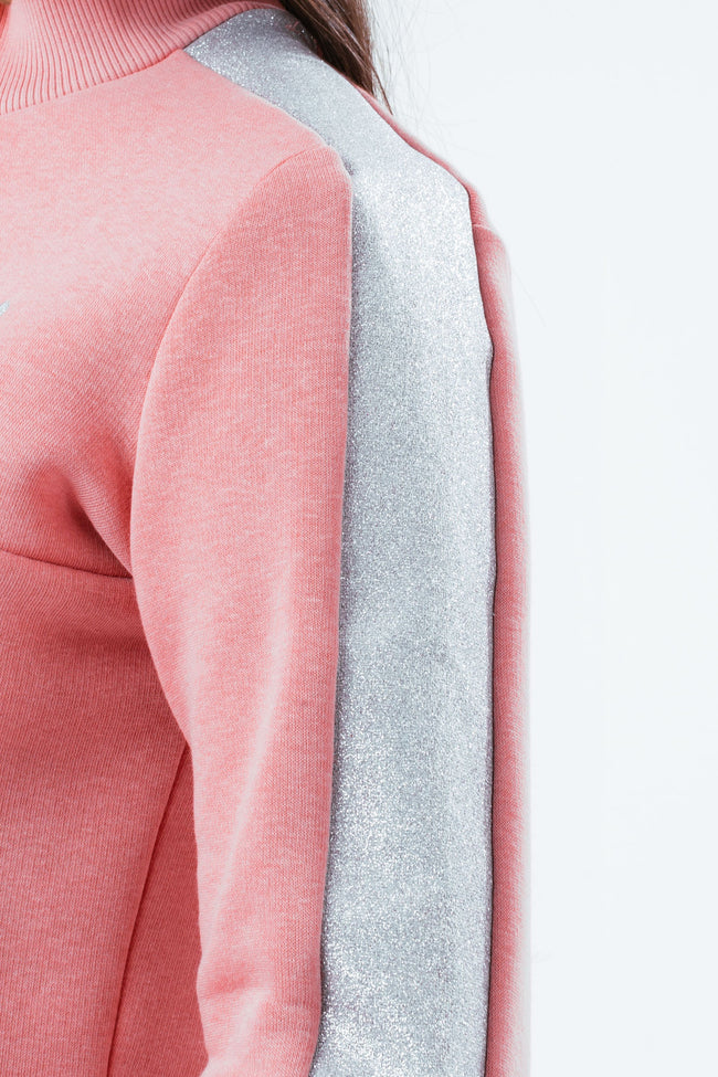 HYPE GIRLS PINK GLITTER PANEL QUARTER ZIP UP CREW NECK