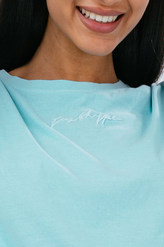 HYPE WASHED MINT SCRIBBLE LOGO WOMEN'S OVERSIZED T-SHIRT