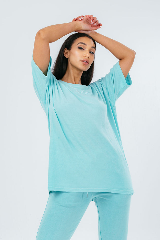 HYPE WASHED MINT SCRIBBLE LOGO WOMEN'S OVERSIZED T-SHIRT