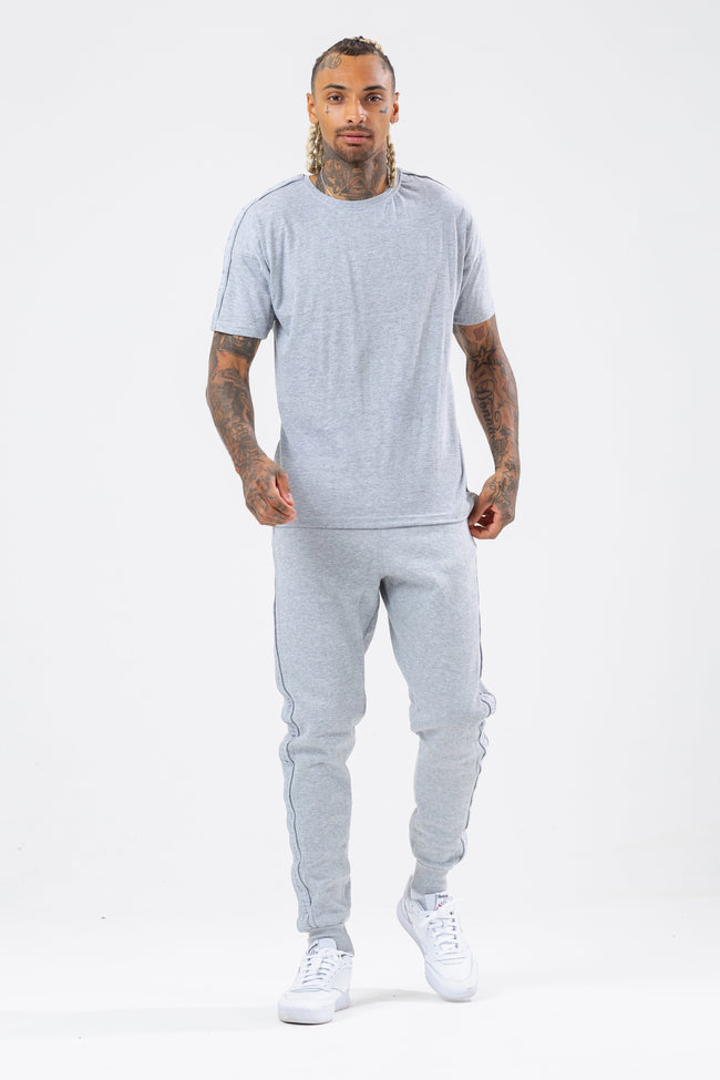 HYPE GREY TONAL TAPE SCRIBBLE LOGO MEN'S OVERSIZED T-SHIRT