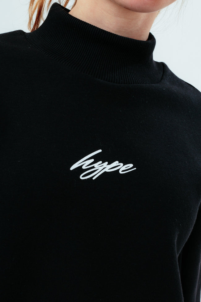 HYPE GIRLS BLACK LEOPARD PANEL SCRIBBLE CROPPED HIGH NECK CREW NECK