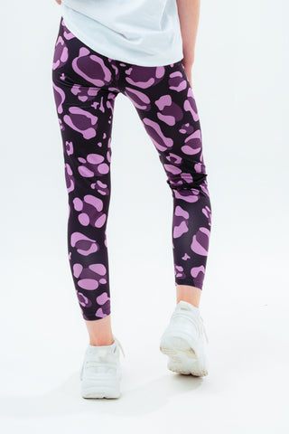 HYPE GIRLS PURPLE LEOPARD PRINT SCRIPT LEGGINGS