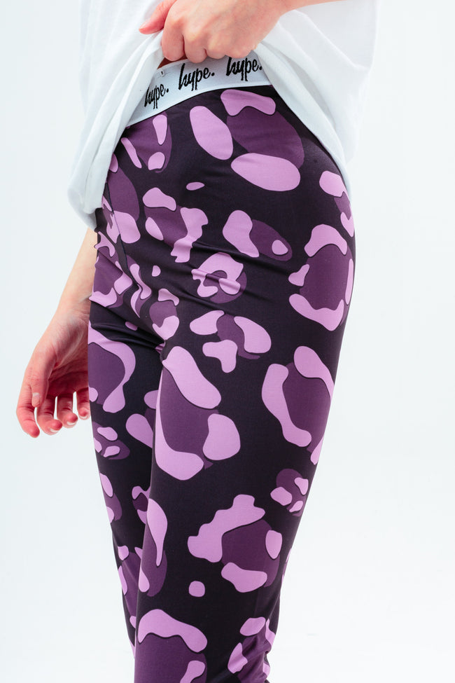 HYPE GIRLS PURPLE LEOPARD PRINT SCRIPT LEGGINGS