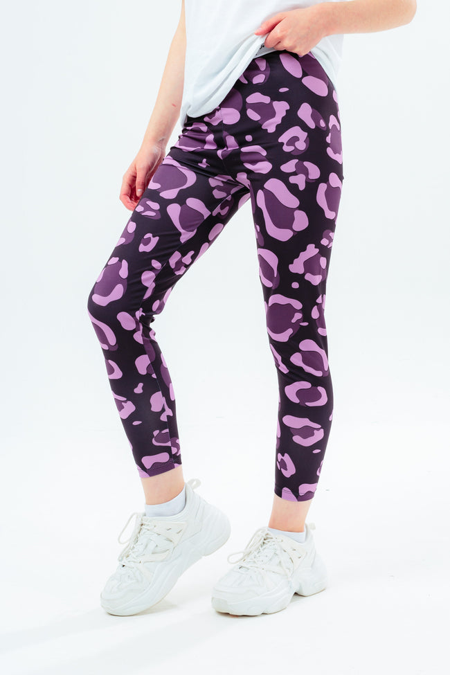 HYPE GIRLS PURPLE LEOPARD PRINT SCRIPT LEGGINGS