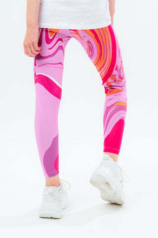 HYPE GIRLS PINK MARBLE SCRIPT LEGGINGS