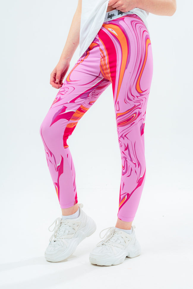 HYPE GIRLS PINK MARBLE SCRIPT LEGGINGS