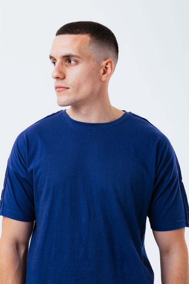 HYPE NAVY TONAL TAPE SCRIBBLE LOGO MEN'S OVERSIZED T-SHIRT