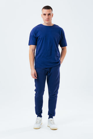 HYPE NAVY TONAL TAPE SCRIBBLE LOGO MEN'S OVERSIZED T-SHIRT