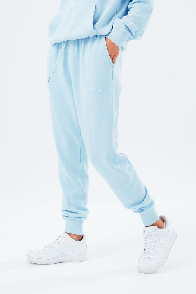 HYPE WASHED BABY BLUE SCRIBBLE LOGO WOMEN'S JOGGERS