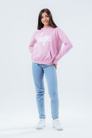 HYPE WASHED LILAC SCRIPT LOGO GIRLS PULLOVER HOODIE